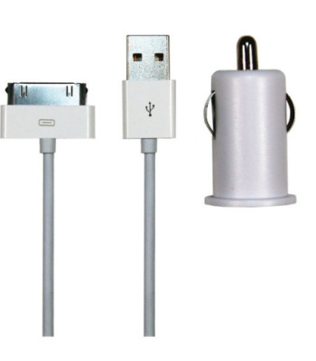 Sinox iMedia 12V biloplader m/30-pin 1.0A. 1m. Hvid