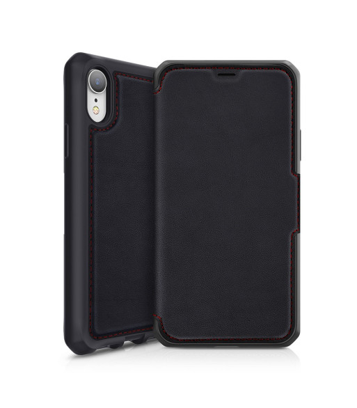 ITSKINS HYBRID FOLIO cover til iPhone XR®. Sort og rød med genanvendt læder ITSKINS HYBRID FOLIO cover til iPhone XR®. Sort og rød med genanvendt læder