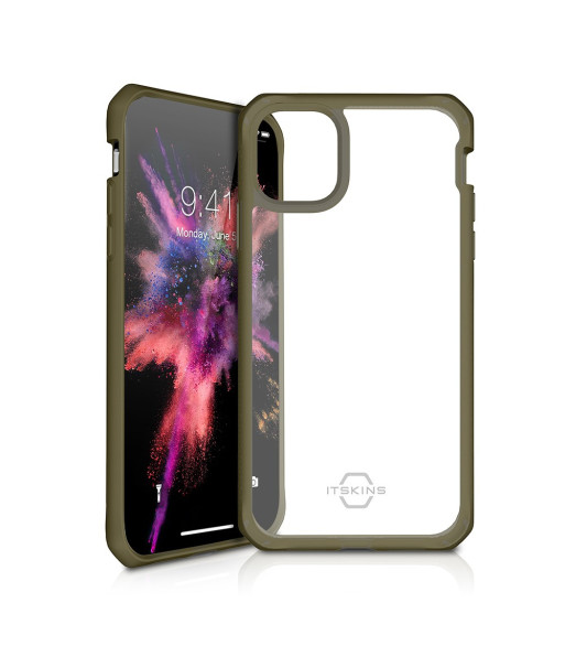 ITSKINS HYBRID SOLID cover til iPhone 11 Pro / XS / X®. Olivengrøn og gennemsigtig ITSKINS HYBRID SOLID cover til iPhone 11 Pro / XS / X®. Olivengrøn og gennemsigtig