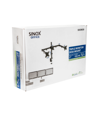 Sinox Office tredobbelt skærm skrivebordsbeslag. Op til 27". Sort