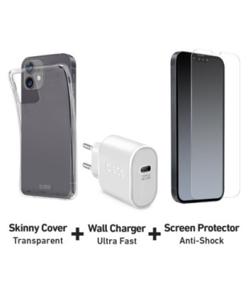SBS oplader, cover og beskyttelsesglas-kit til iPhone 14 / 13®