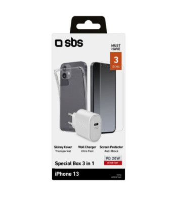 SBS oplader, cover og beskyttelsesglas-kit til iPhone 14 / 13®