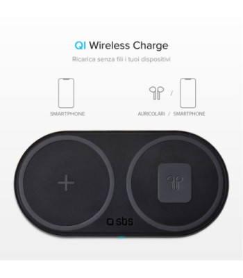 SBS dobbelt trådløs 10W+10W Qi opladerplade. Sort