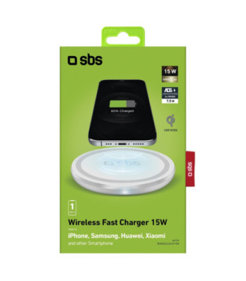 SBS trådløs 15W Qi opladerplade. Hvid