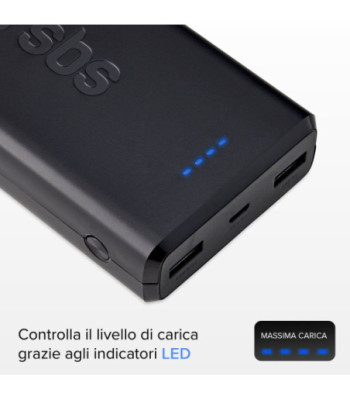 SBS hurtigtopladende powerbank. 20,000 mAh. Sort