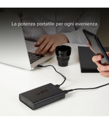 SBS hurtigtopladende powerbank. 20,000 mAh. Sort