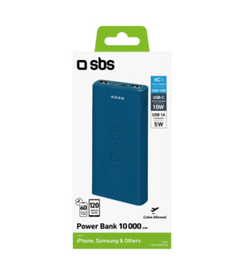 SBS hurtigtopladende powerbank. 10,000 mAh. Blå