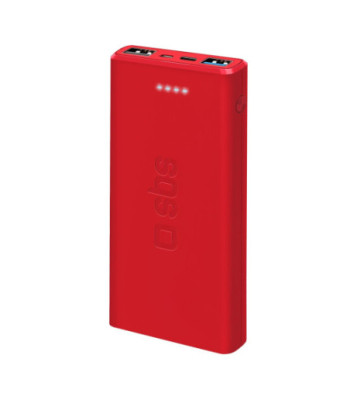 SBS hurtigtopladende powerbank. 10,000 mAh. Rød