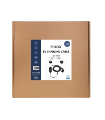 Sinox EV ladekabel mode 2. 6A 1 fase. 5m. Sort