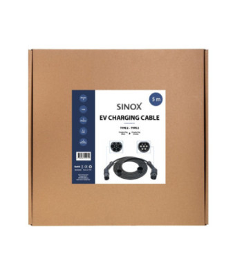 Sinox EV ladekabel mode 3. 16A 3 faser. 5m. Sort