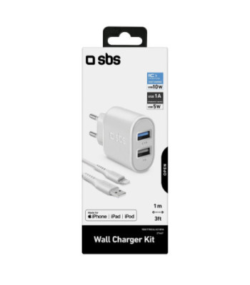 SBS 10W oplader. 1m MFI Lightning kabel. Hvid