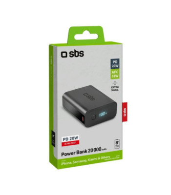 SBS powerbank 20.000 mAh. Sort