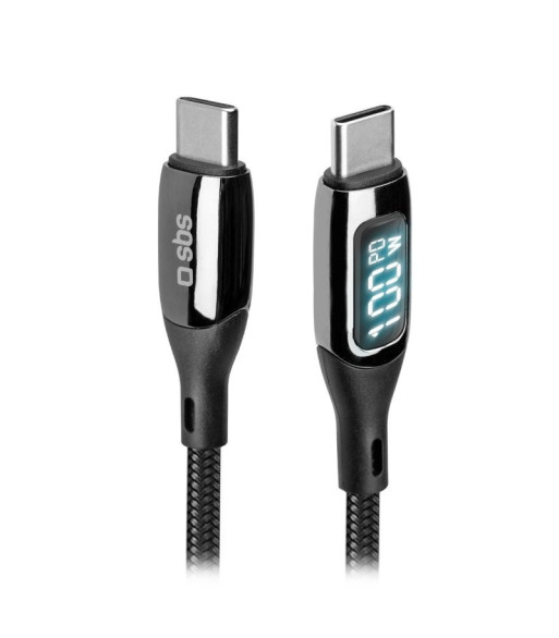 SBS USB-C til USB-C data- og opladninskabel med LCD display. Sort