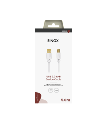 Sinox USB 2.0 printerkabel. 5m. Hvid