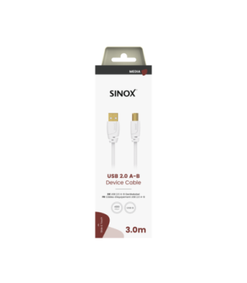 Sinox USB 2.0 printerkabel. 3m. Hvid