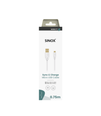 Sinox Micro USB kabel. 0,75m. Hvid