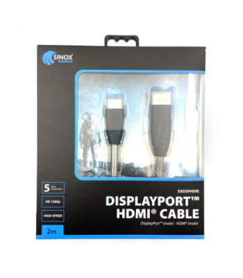Sinox Gaming HDMI - DisplayPort 1.4 kabel. 2m. Stål