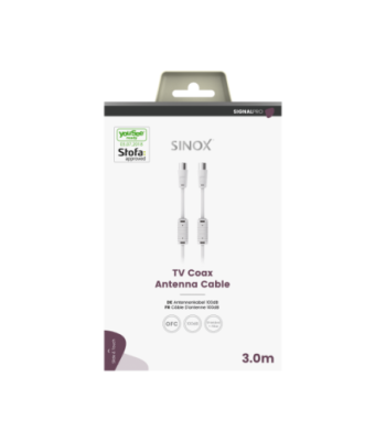 Sinox PRO antennekabel. YouSee & Stofa godkendt. 3m. Hvid