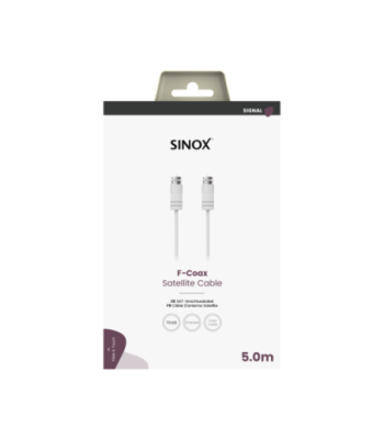 Sinox antennekabel m/Coax og F-stik. 5m. Hvid