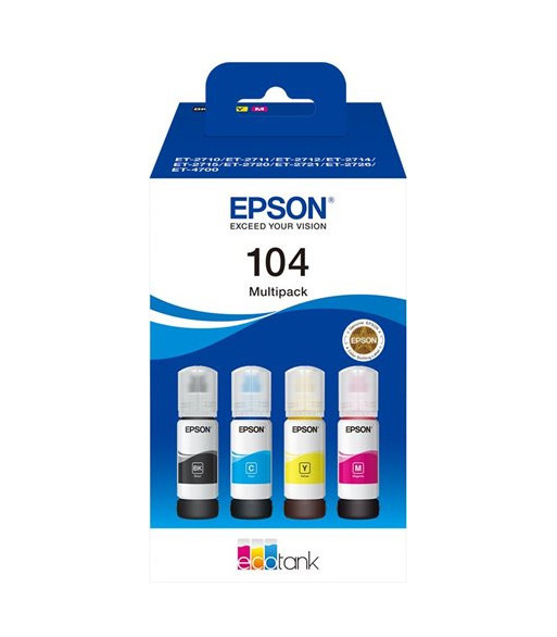 Epson EcoTank 104 Sort Gul Cyan Magenta - Blækpatroner Epson EcoTank 104 Sort Gul Cyan Magenta - Blækpatroner