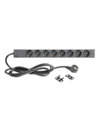 19" Power Strip 1U 8-way with switch & 2 x USB