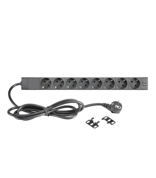 19" Power Strip 1U 8-way with switch & 2 x USB