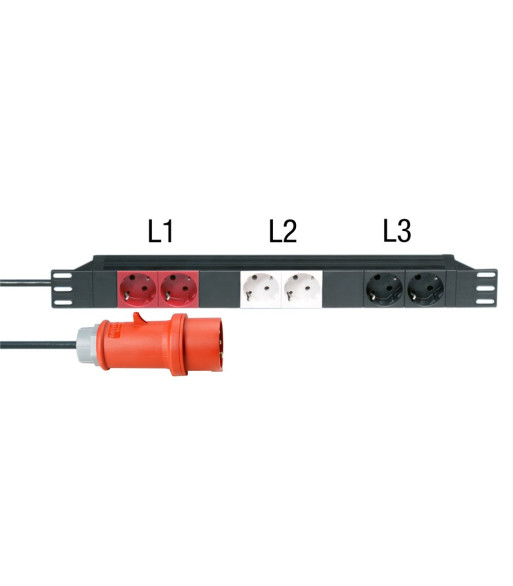 19" Power Strip 1U 6-way with 3 power circuits