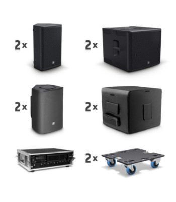LD Systems 2 x 10" passive PA Speaker + 2 x 15" passive Subwoofer + Amping Rack