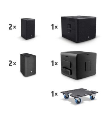 LD Systems 2 x 8" powered PA Speaker + 1 x 15" powered Subwoofer