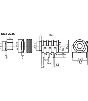 Jackbøsning 6.3mm - MZT-223G NEUTRIK