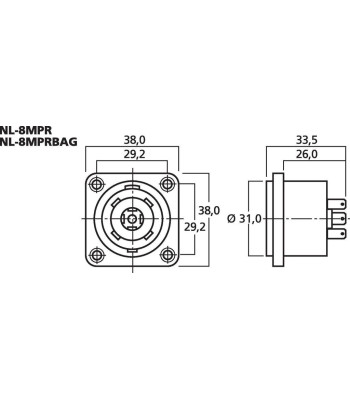 Speakon-bøsning han - NL-8MPR NEUTRIK