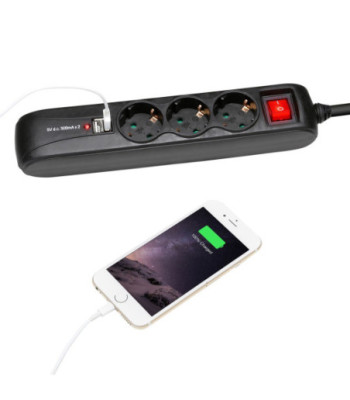 Power Strip 3-way with switch & 2 x USB | 1.4m