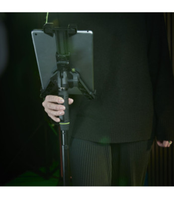 Gravity Traveler tablet holder and 1-hand mic stand with round base