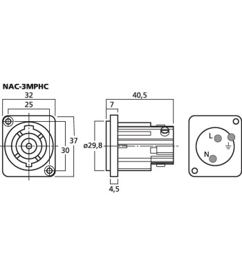 PowerCon t/230V - NAC-3MPHC NEUTRIK