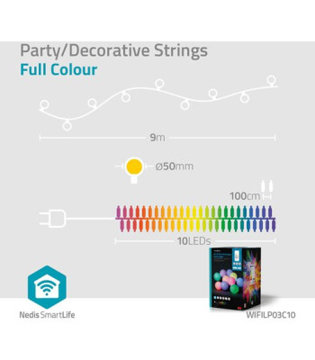 Nedis SmartLife 10 LED 9M farvede pærer - Partylyskæde