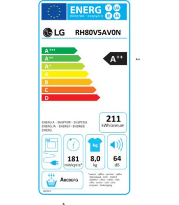 LG RH80V5AV0N - Kondenstørretumbler med varmepumpe