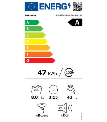 Electrolux EW6F6448Q4 - Frontbetjent vaskemaskine m. AutoDos