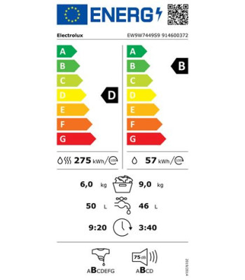 Electrolux EW9W7449S9 - Vaske/tørremaskine