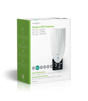 Udendørs HDTV-antenne | 0-50 km | Forstærkning 40 dB | FM/VHF/UHF | Hvid