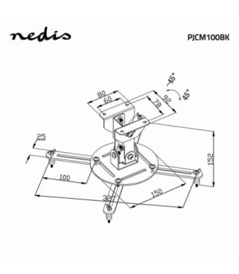 Loftsbeslag til projektor | 360° roterbar | Maks. 10 kg | 130 mm loftsafstand | Sort