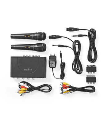 Karaoke Mixer-sæt | 2 mikrofoner medfølger | Sort