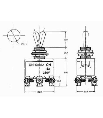 MAXI vippekontakt - 2P ON-OFF-ON 5A/250V