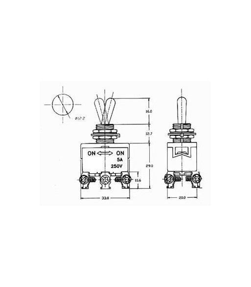 MAXI vippekontakt - 2P ON-OFF-ON 5A/250V MAXI vippekontakt - 2P ON-OFF-ON 5A/250V