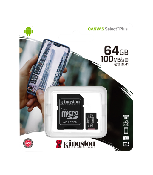 64GB Micro SD kort med adapter - Kingston