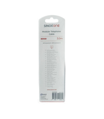 Sinox One telefonkabel. 3m. Hvid