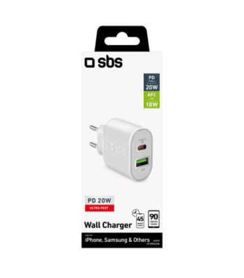 SBS 20W oplader. Hvid
