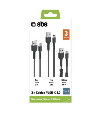 SBS 3-pak USB C kabler. Sort